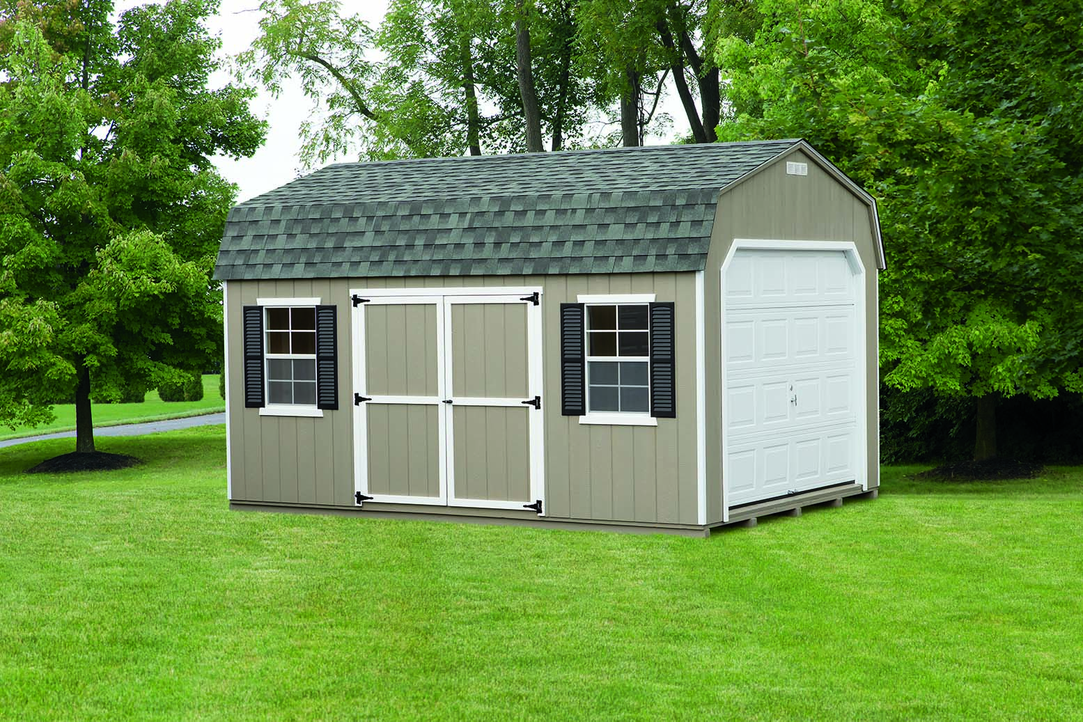 Sheds Barns Garages Pine Ridge 12x16 1 Car Garage Clay White Slate